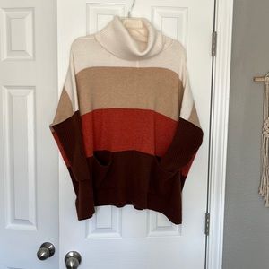 Loft Colorblock “Pocket Poncho” Cowl Neck Sweater